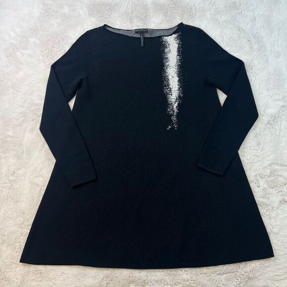 Vintage Sarah Pacini Black Womens One Size Knit Sweater Dress A-Line Long Sleeve - Picture 2 of 9
